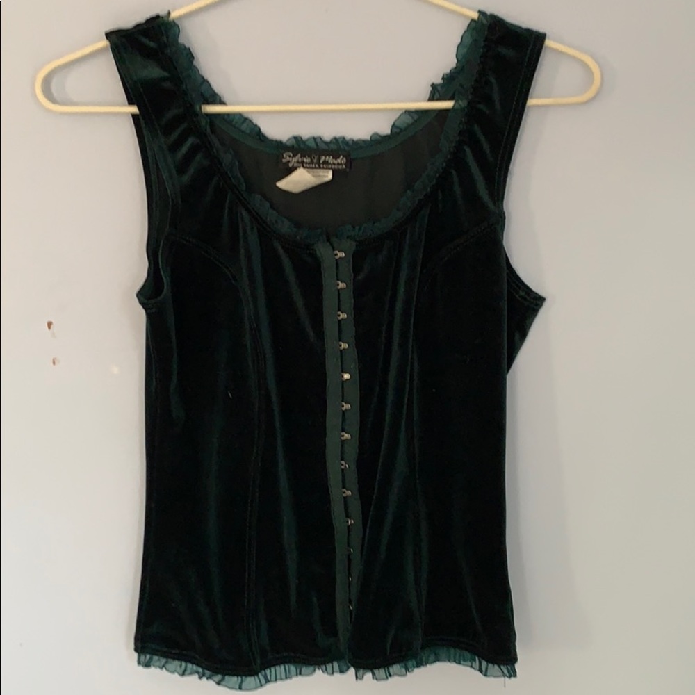 Green velvet corset tank
